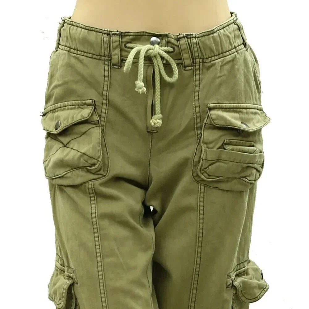 Free People Cargo Trousers Pants Low-Rise Denim Solid Smocked Cotton M 288711